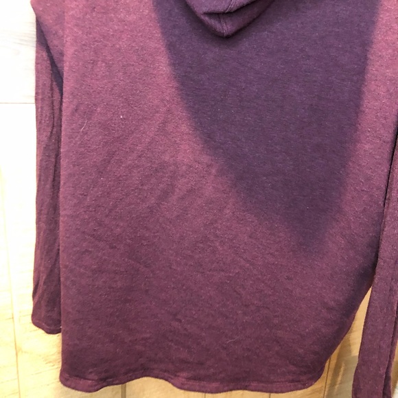 Athleta Tunic Length Hooded Faux Wrap Sweater in Maroon Cowl Neck Tight Knit - Picture 13 of 15